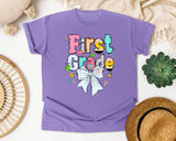 First Grade Paper Bow graphic tee in Violet