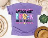 Watch Out Pre-K Here I Come graphic tee in Violet