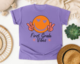 First Grade Vibes Smiley graphic tee in Violet