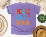 Peace Out 1st Grade Orange graphic tee in Violet