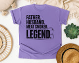 Father Husband Meat Smoker Legend Black graphic tee in Violet