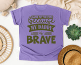 Land Of The Free Because My Daddy Is Brave White 3 graphic tee in Violet