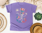 Skeleton With Uncle Sam Hat graphic tee in Violet