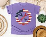 Patriotic Gear And Wrenches graphic tee in Violet