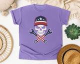 Skull Cap And Wrenches graphic tee in Violet