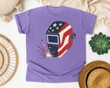 Patriotic Welding Helmet graphic tee in Violet