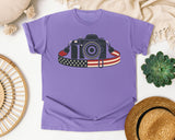 Patriotic Camera Strap graphic tee in Violet