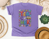 Teacher School Supplies Stacked Graphic Tee graphic tee in Violet