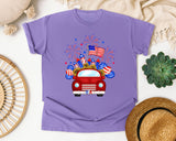Patriotic Truck Fireworks graphic tee in Violet