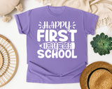Happy First Day Of School White 2 graphic tee in Violet