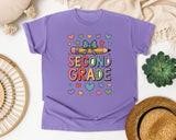 Second Grade Pencil Bow Graphic Tee graphic tee in Violet