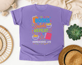 Books Snacks Repeat Homeschool Life graphic tee in Violet