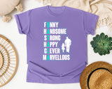 Funny Handsome Strong Happy Clever graphic tee in Violet