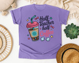Half Teacher Half Coffee graphic tee in Violet