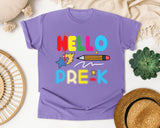 Hello Pre-K Pencil graphic tee in Violet