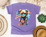 Bear With American Flag graphic tee in Violet