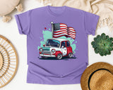Classic Car With Flags graphic tee in Violet