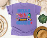 Hello First Grade Trophy graphic tee in Violet