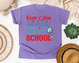 Keep Calm And Welcome Back To School Globe graphic tee in Violet
