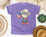Sheep Holding American Flag graphic tee in Violet
