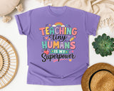 Teaching Tiny Humans Is My Superpower graphic tee in Violet