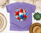 Patriotic Popsicle With Flowers graphic tee in Violet