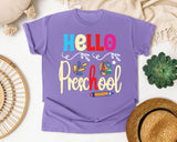 Hello Preschool Backpack graphic tee in Violet