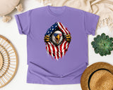 Eagle Ripping Flag graphic tee in Violet