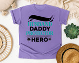 Husband Daddy Protector Hero White graphic tee in Violet