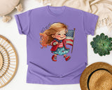 Girl Waving American Flag graphic tee in Violet