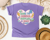 Back To School Supplies In Heart Shape graphic tee in Violet