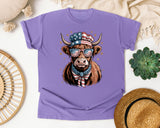 Patriotic Highland Cow graphic tee in Violet