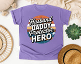 Husband Daddy Protector Hero Black graphic tee in Violet
