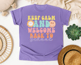 Keep Calm And Welcome Back To School graphic tee in Violet