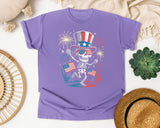 Patriotic Skeleton Fireworks Pink 4 graphic tee in Violet