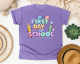 First Day Of School Crayons graphic tee in Violet