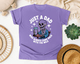 Just A Dad Who Always Came Back With The Milk White graphic tee in Violet