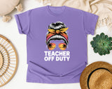 Teacher Off Duty Messy Bun graphic tee in Violet