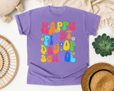 Happy First Day Of School Groovy graphic tee in Violet