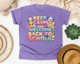 Keep Calm And Welcome Back To School graphic tee in Violet