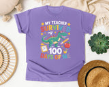 My Teacher Survived 100 Days Of Me Dinosaur graphic tee in Violet
