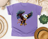 Bald Eagle With Flag graphic tee in Violet