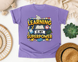 Learning Is My Superpower graphic tee in Violet
