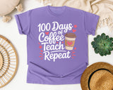 100 Days Of Coffee Teach Repeat graphic tee in Violet
