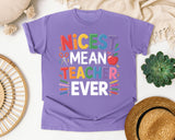 Nicest Mean Teacher Ever graphic tee in Violet