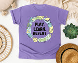 Play Learn Repeat graphic tee in Violet