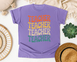 Teacher Teacher Teacher Stacked Retro graphic tee in Violet