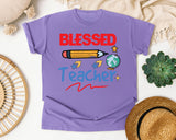 Blessed Teacher Pencil graphic tee in Violet
