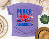 Peace Love America Blue graphic tee in Violet