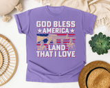 God Bless America Land That I Love Pink graphic tee in Violet